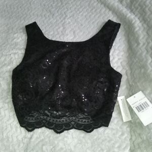 Jodi Kristopher Black Sequin Lace Crop Top